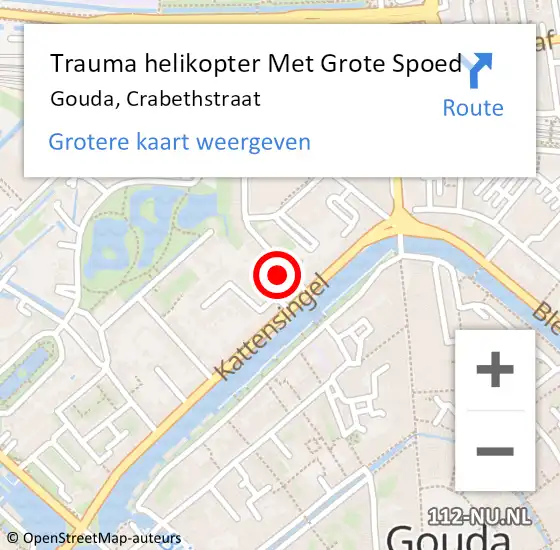 Locatie op kaart van de 112 melding: Trauma helikopter Met Grote Spoed Naar Gouda, Crabethstraat op 13 mei 2023 09:31