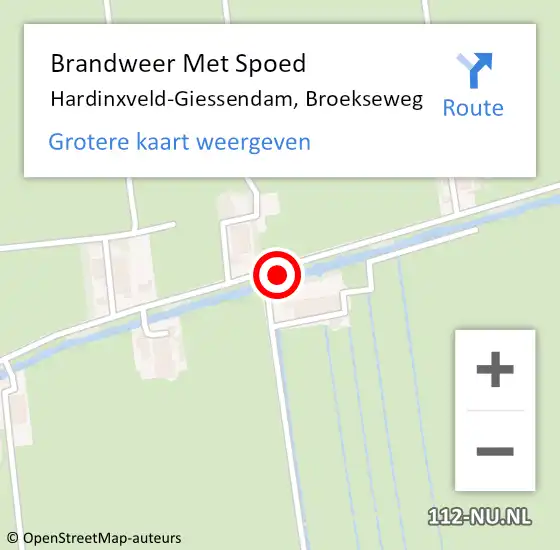 Locatie op kaart van de 112 melding: Brandweer Met Spoed Naar Hardinxveld-Giessendam, Broekseweg op 13 mei 2023 09:32