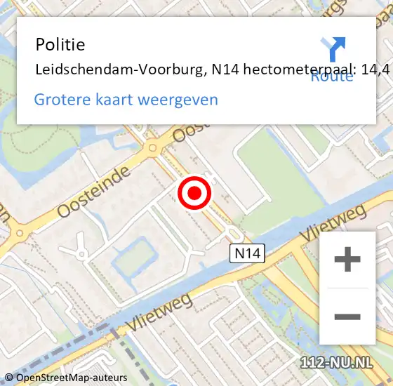 Locatie op kaart van de 112 melding: Politie Leidschendam-Voorburg, N14 hectometerpaal: 14,4 op 13 mei 2023 09:39