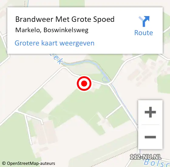 Locatie op kaart van de 112 melding: Brandweer Met Grote Spoed Naar Markelo, Boswinkelsweg op 13 mei 2023 09:47