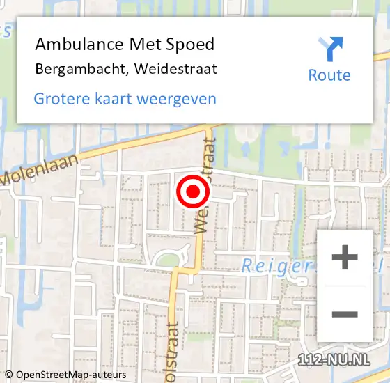 Locatie op kaart van de 112 melding: Ambulance Met Spoed Naar Bergambacht, Weidestraat op 13 mei 2023 09:49