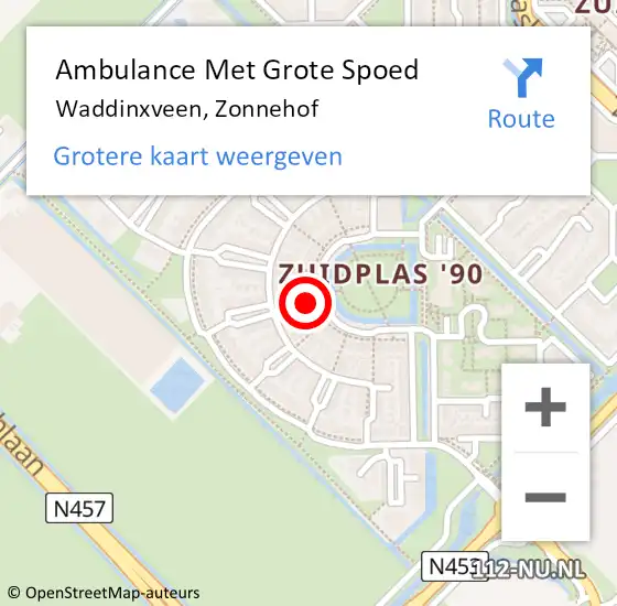 Locatie op kaart van de 112 melding: Ambulance Met Grote Spoed Naar Waddinxveen, Zonnehof op 13 mei 2023 10:05