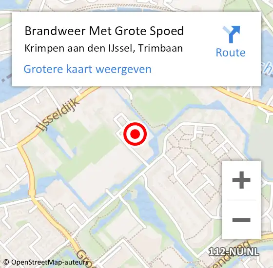 Locatie op kaart van de 112 melding: Brandweer Met Grote Spoed Naar Krimpen aan den IJssel, Trimbaan op 13 mei 2023 10:17