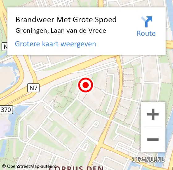 Locatie op kaart van de 112 melding: Brandweer Met Grote Spoed Naar Groningen, Laan van de Vrede op 13 mei 2023 10:41