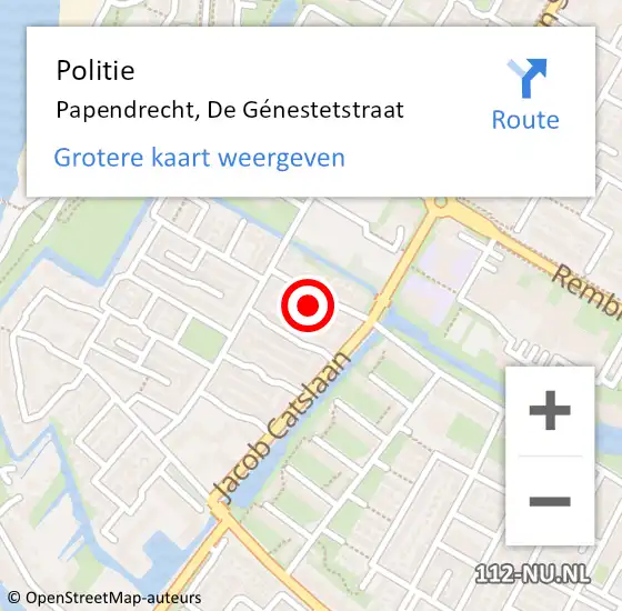 Locatie op kaart van de 112 melding: Politie Papendrecht, De Génestetstraat op 13 mei 2023 10:47