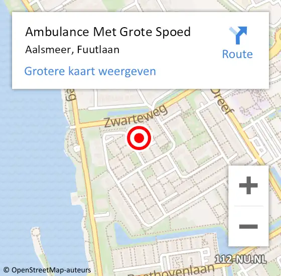 Locatie op kaart van de 112 melding: Ambulance Met Grote Spoed Naar Aalsmeer, Fuutlaan op 13 mei 2023 10:48