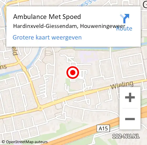 Locatie op kaart van de 112 melding: Ambulance Met Spoed Naar Hardinxveld-Giessendam, Houweningeweer op 13 mei 2023 11:08