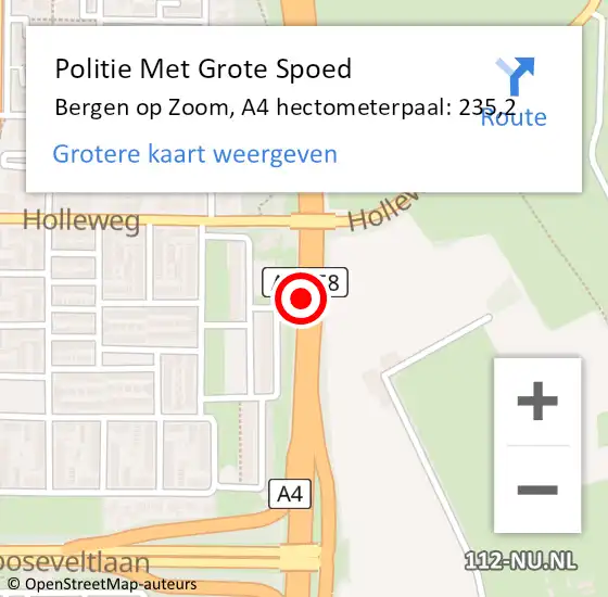 Locatie op kaart van de 112 melding: Politie Met Grote Spoed Naar Bergen op Zoom, A4 hectometerpaal: 235,2 op 13 mei 2023 11:31