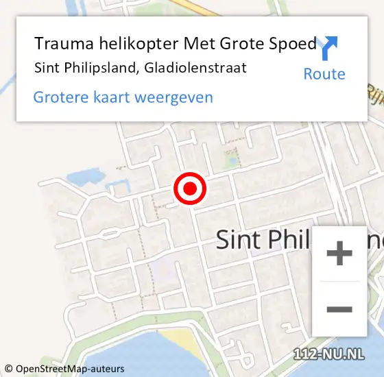 Locatie op kaart van de 112 melding: Trauma helikopter Met Grote Spoed Naar Sint Philipsland, Gladiolenstraat op 13 mei 2023 11:45