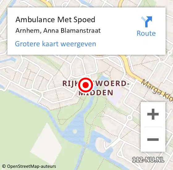 Locatie op kaart van de 112 melding: Ambulance Met Spoed Naar Arnhem, Anna Blamanstraat op 25 augustus 2014 11:42