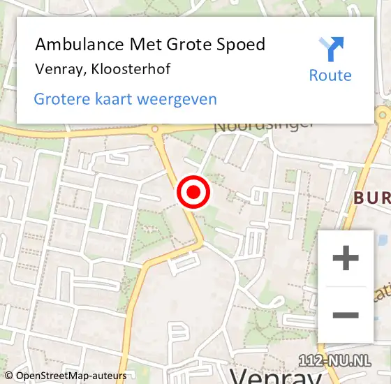 Locatie op kaart van de 112 melding: Ambulance Met Grote Spoed Naar Venray, Kloosterhof op 25 augustus 2014 11:46