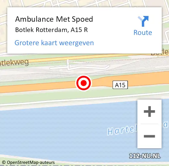 Locatie op kaart van de 112 melding: Ambulance Met Spoed Naar Botlek, A15 R hectometerpaal: 49,1 op 25 augustus 2014 11:47