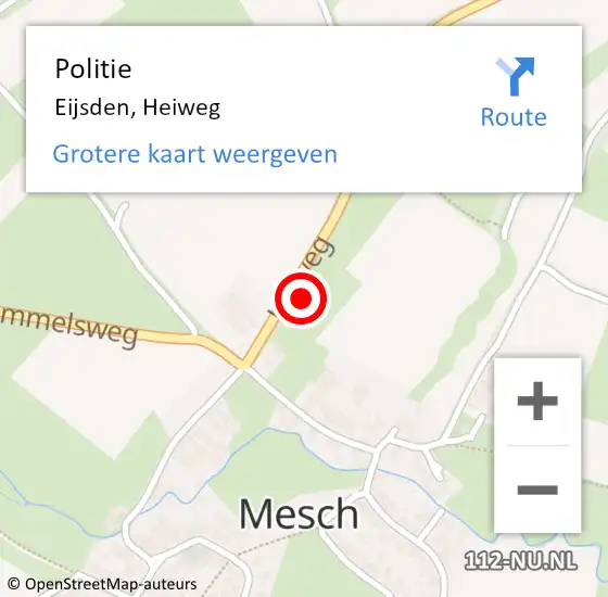 Locatie op kaart van de 112 melding: Politie Eijsden, Heiweg op 13 mei 2023 12:52