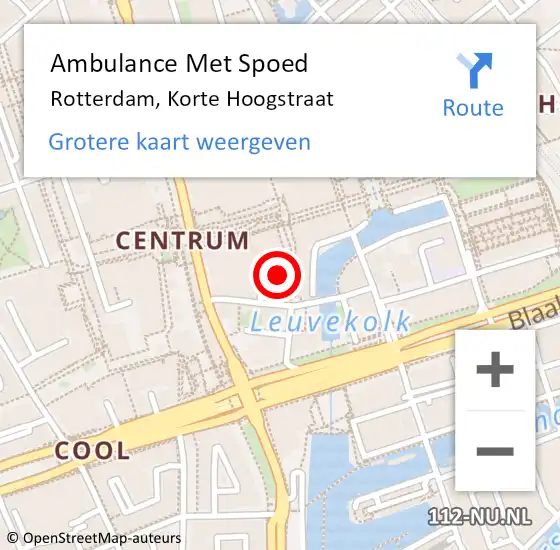 Locatie op kaart van de 112 melding: Ambulance Met Spoed Naar Rotterdam, Korte Hoogstraat op 13 mei 2023 13:04
