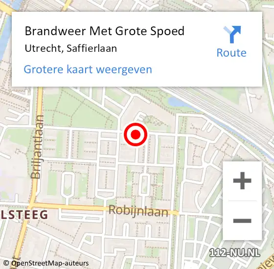 Locatie op kaart van de 112 melding: Brandweer Met Grote Spoed Naar Utrecht, Saffierlaan op 13 mei 2023 13:23