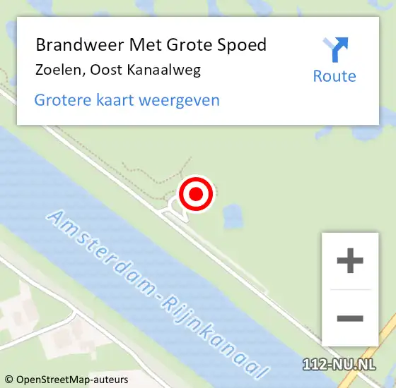 Locatie op kaart van de 112 melding: Brandweer Met Grote Spoed Naar Zoelen, Oost Kanaalweg op 13 mei 2023 13:31