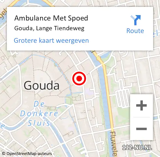 Locatie op kaart van de 112 melding: Ambulance Met Spoed Naar Gouda, Lange Tiendeweg op 13 mei 2023 13:32