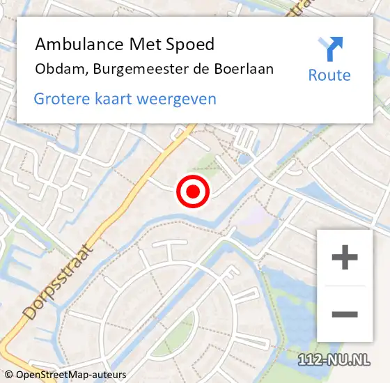 Locatie op kaart van de 112 melding: Ambulance Met Spoed Naar Obdam, Burgemeester de Boerlaan op 13 mei 2023 13:59