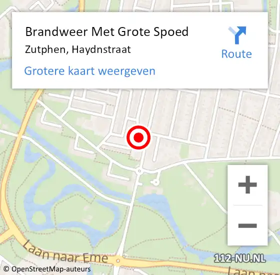 Locatie op kaart van de 112 melding: Brandweer Met Grote Spoed Naar Zutphen, Haydnstraat op 13 mei 2023 14:15