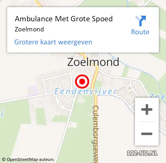 Locatie op kaart van de 112 melding: Ambulance Met Grote Spoed Naar Zoelmond op 13 mei 2023 14:26