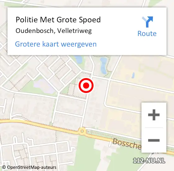 Locatie op kaart van de 112 melding: Politie Met Grote Spoed Naar Oudenbosch, Velletriweg op 13 mei 2023 15:10