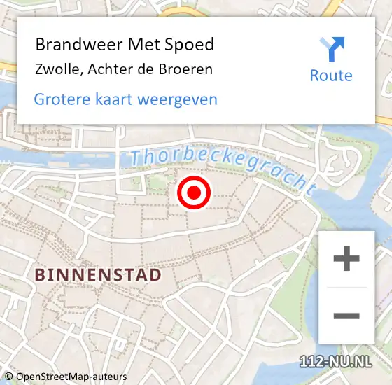 Locatie op kaart van de 112 melding: Brandweer Met Spoed Naar Zwolle, Achter de Broeren op 13 mei 2023 16:13