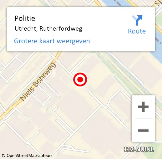 Locatie op kaart van de 112 melding: Politie Utrecht, Rutherfordweg op 13 mei 2023 16:19