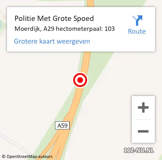 Locatie op kaart van de 112 melding: Politie Met Grote Spoed Naar Moerdijk, A29 hectometerpaal: 103 op 13 mei 2023 16:34