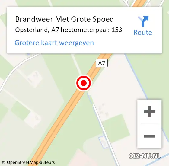 Locatie op kaart van de 112 melding: Brandweer Met Grote Spoed Naar Opsterland, A7 hectometerpaal: 153 op 13 mei 2023 16:55