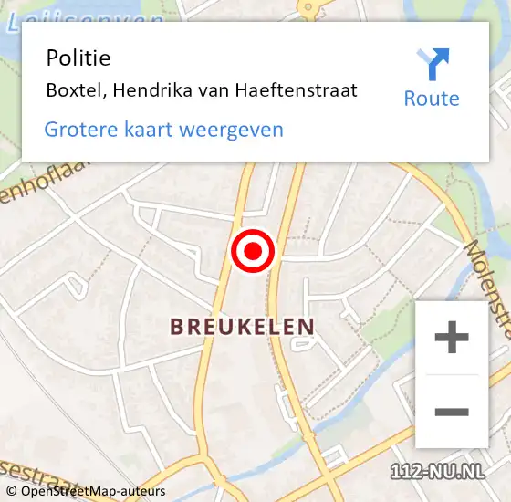 Locatie op kaart van de 112 melding: Politie Boxtel, Hendrika van Haeftenstraat op 13 mei 2023 17:41