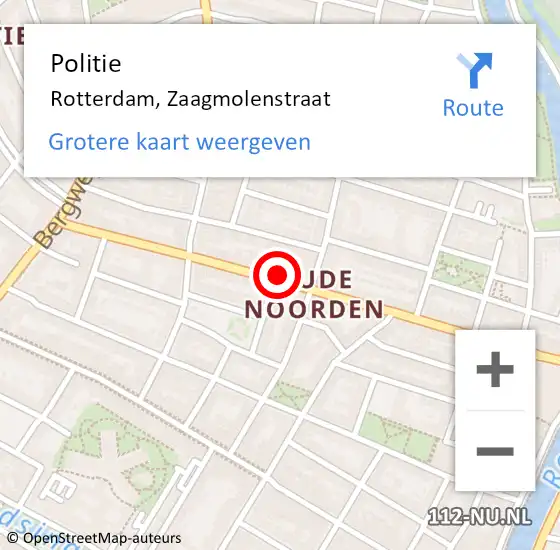 Locatie op kaart van de 112 melding: Politie Rotterdam, Zaagmolenstraat op 13 mei 2023 18:20
