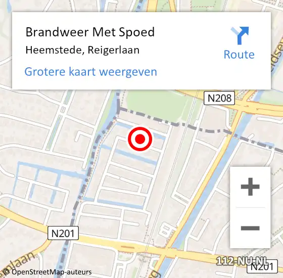 Locatie op kaart van de 112 melding: Brandweer Met Spoed Naar Heemstede, Reigerlaan op 13 mei 2023 18:25