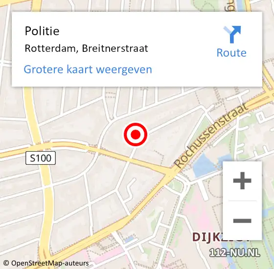 Locatie op kaart van de 112 melding: Politie Rotterdam, Breitnerstraat op 13 mei 2023 18:27