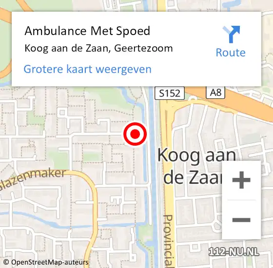 Locatie op kaart van de 112 melding: Ambulance Met Spoed Naar Koog aan de Zaan, Geertezoom op 13 mei 2023 18:38