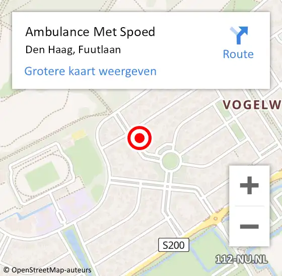 Locatie op kaart van de 112 melding: Ambulance Met Spoed Naar Den Haag, Fuutlaan op 13 mei 2023 18:48