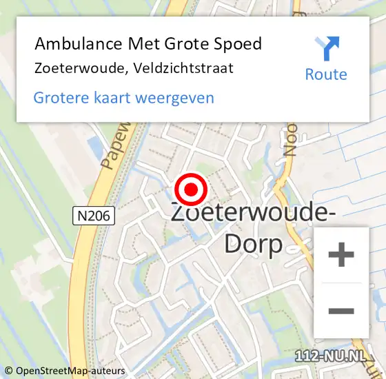 Locatie op kaart van de 112 melding: Ambulance Met Grote Spoed Naar Zoeterwoude, Veldzichtstraat op 13 mei 2023 18:55