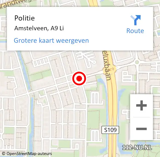 Locatie op kaart van de 112 melding: Politie Amstelveen, A9 Li op 25 augustus 2014 12:20