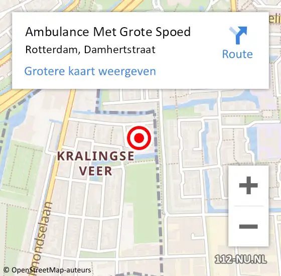 Locatie op kaart van de 112 melding: Ambulance Met Grote Spoed Naar Rotterdam, Damhertstraat op 13 mei 2023 19:04