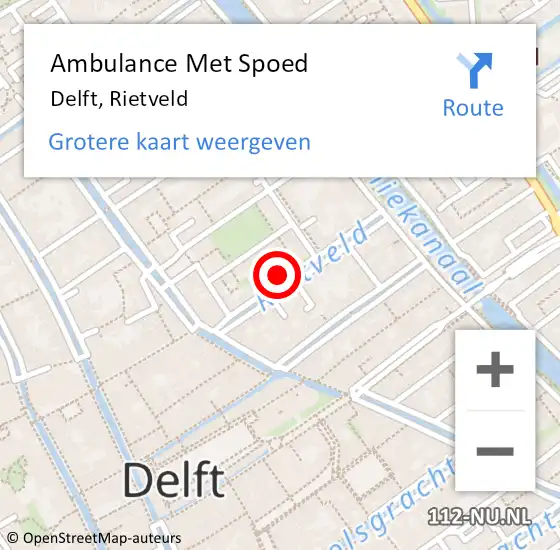 Locatie op kaart van de 112 melding: Ambulance Met Spoed Naar Delft, Rietveld op 13 mei 2023 19:06
