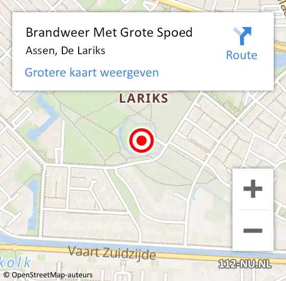 Locatie op kaart van de 112 melding: Brandweer Met Grote Spoed Naar Assen, De Lariks op 13 mei 2023 19:39