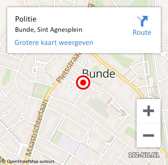 Locatie op kaart van de 112 melding: Politie Bunde, Sint Agnesplein op 13 mei 2023 20:06