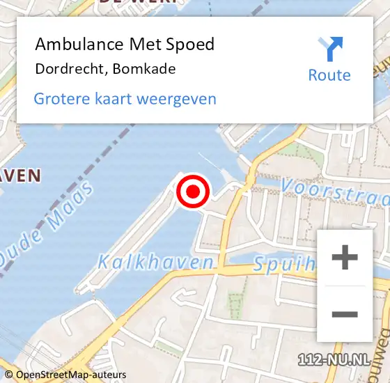 Locatie op kaart van de 112 melding: Ambulance Met Spoed Naar Dordrecht, Bomkade op 13 mei 2023 20:15