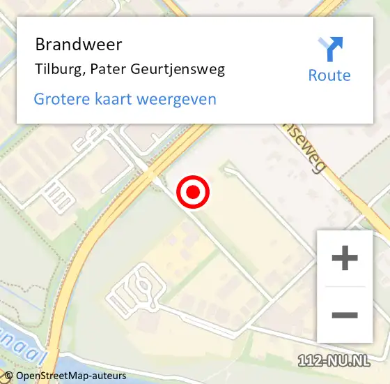 Locatie op kaart van de 112 melding: Brandweer Tilburg, Pater Geurtjensweg op 13 mei 2023 20:28