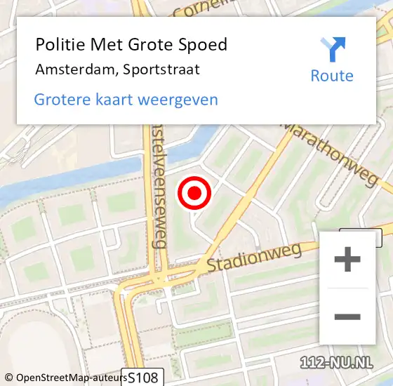 Locatie op kaart van de 112 melding: Politie Met Grote Spoed Naar Amsterdam, Sportstraat op 13 mei 2023 20:51