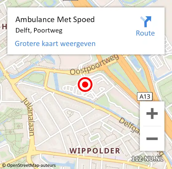 Locatie op kaart van de 112 melding: Ambulance Met Spoed Naar Delft, Poortweg op 13 mei 2023 21:05