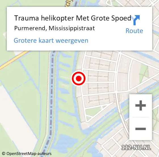 Locatie op kaart van de 112 melding: Trauma helikopter Met Grote Spoed Naar Purmerend, Mississippistraat op 13 mei 2023 21:09