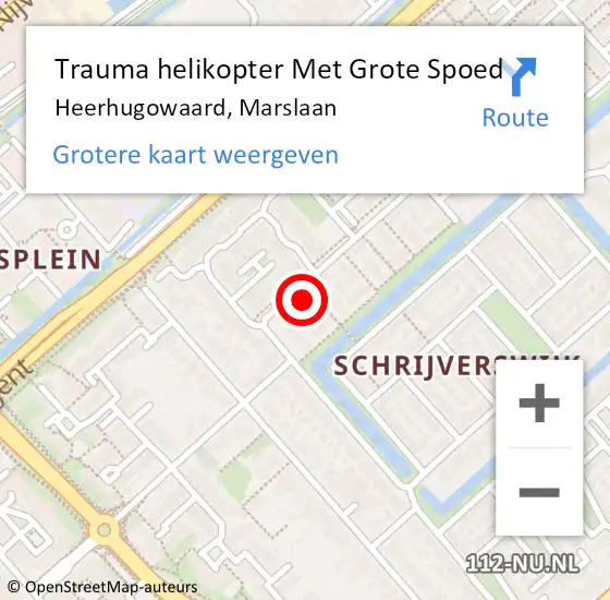 Locatie op kaart van de 112 melding: Trauma helikopter Met Grote Spoed Naar Heerhugowaard, Marslaan op 13 mei 2023 21:22