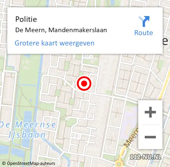 Locatie op kaart van de 112 melding: Politie De Meern, Mandenmakerslaan op 13 mei 2023 21:23