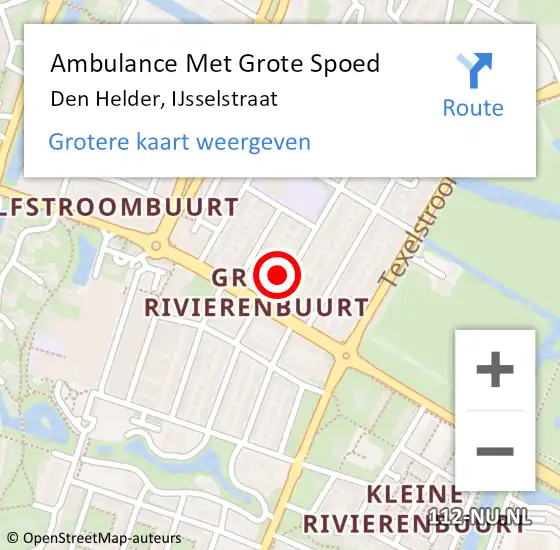 Locatie op kaart van de 112 melding: Ambulance Met Grote Spoed Naar Den Helder, IJsselstraat op 13 mei 2023 21:41