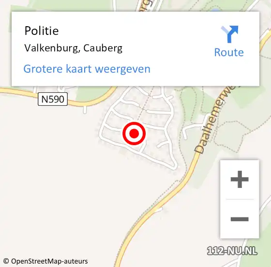 Locatie op kaart van de 112 melding: Politie Valkenburg, Cauberg op 13 mei 2023 22:20